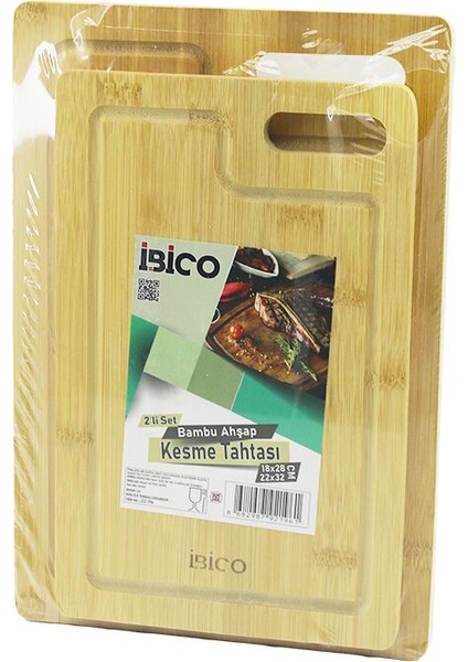 2pcs Setd.dörtgen Kenarlı - Oval Delikli Ahşap Bambu Kesim Panosu - Kesme Tahtası 18X28X1CM--22X32X