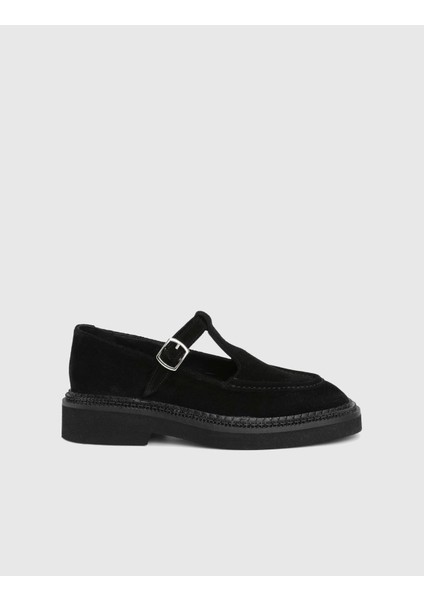 Charlie Hakiki Süet Deri Siyah Kadın Loafer modelleri