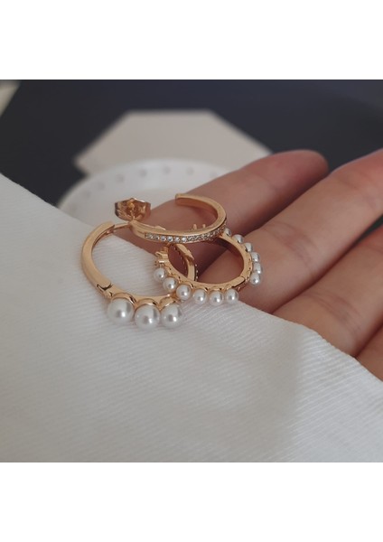 Vip Halka Küpe 3'lü Taşlı ve Inci Detaylı Set fırsatları