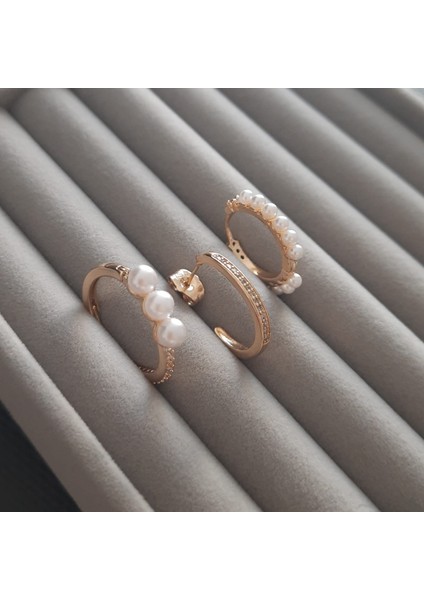 Vip Halka Küpe 3'lü Taşlı ve Inci Detaylı Set indirimleri