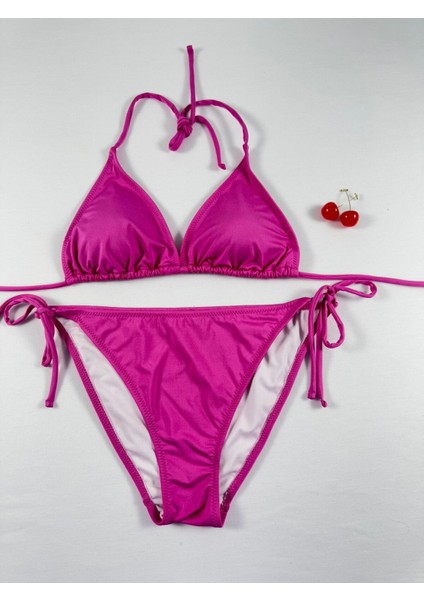 Fuşya Rengi Üçgen Ipli Ayarlanabilir Bikini Takımı