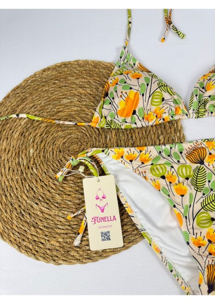 Likralı Çiçek Desenli Üçgen Şık Kadın Bikini Takımı fiyatları