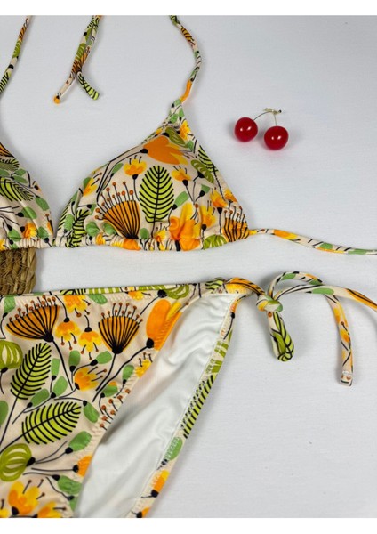 Likralı Çiçek Desenli Üçgen Şık Kadın Bikini Takımı modelleri