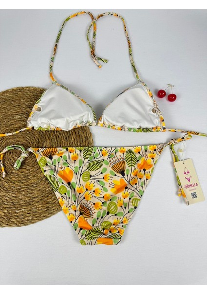 Likralı Çiçek Desenli Üçgen Şık Kadın Bikini Takımı indirimleri