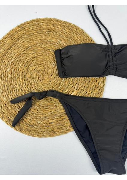 Siyah Straplez Yeni Sezon Şık Üçgen Kadın Bikini Takımı fırsatları