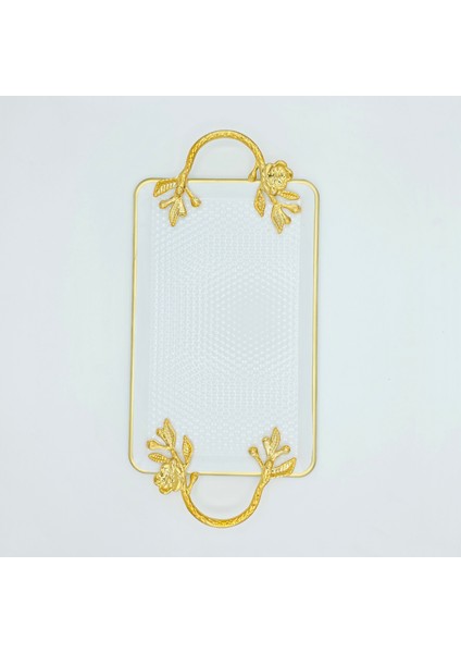 Beyaz Metal Dövmeli Dikdörtgen Sunum Tepsisi