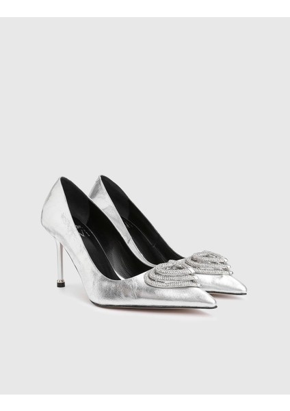 Anessa Hakiki Rugan Deri Gümüş Kadın Topuklu Ayakkabı