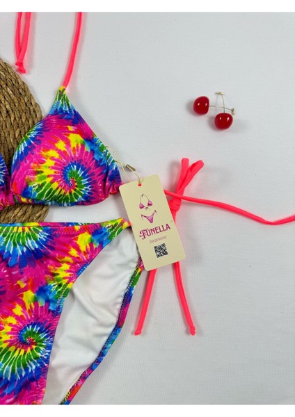 Ekose Desenli Yandan ve Boyundan Bağlamalı Şık Kadın Bikini Takımı fiyatları