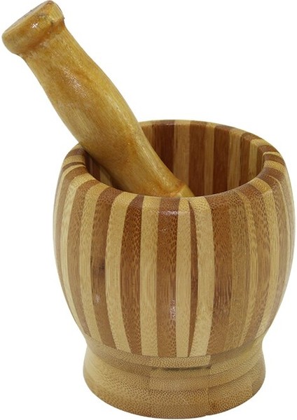 Ahşap Bambu - Çizgili Havan Sarımsak Dövecek Ç: 8.5--D: 6.8 --Y: 10CM Fileli Ambalaj