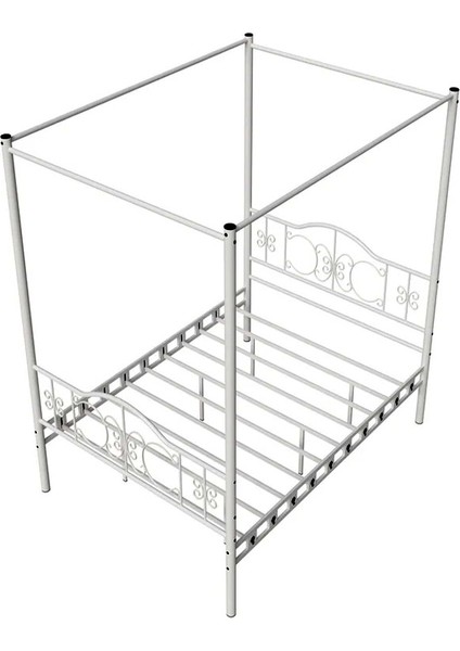 Argimo Pero Sultan Çift Kişilik Başlıklı Ferforje Metal Beyaz Karyola (Cibinliksiz)