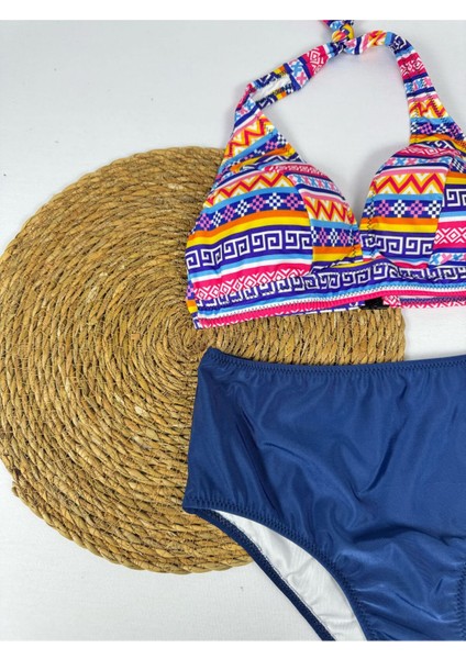 Batik Desenli Yüksel Bel Boyun Bağlamalı Şık Bikini Takımı fiyatları