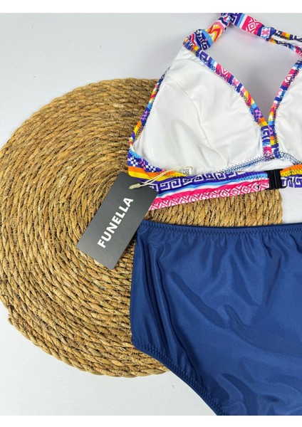 Batik Desenli Yüksel Bel Boyun Bağlamalı Şık Bikini Takımı fırsatları