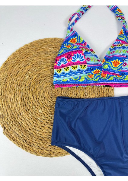 Batik Desenli Yüksel Bel Boyun Bağlamalı Şık Bikini Takımı fiyatları