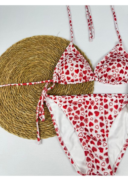 Likralı Kalp Desenli Üçgen Şık Kadın Bikini Takımı fiyatları