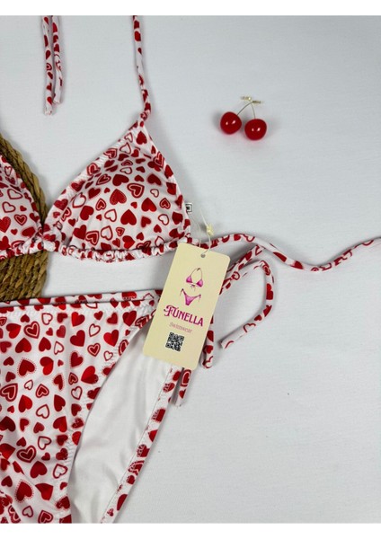 Likralı Kalp Desenli Üçgen Şık Kadın Bikini Takımı modelleri