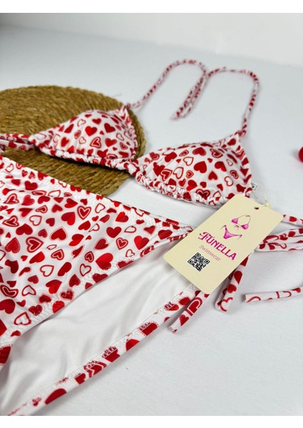 Likralı Kalp Desenli Üçgen Şık Kadın Bikini Takımı fırsatları