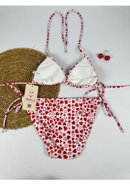 Likralı Kalp Desenli Üçgen Şık Kadın Bikini Takımı indirimleri