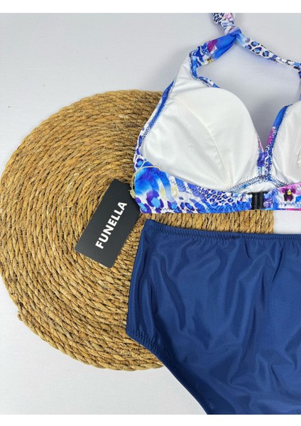 Batik Desenli Yüksel Bel Boyun Bağlamalı Şık Bikini Takımı fırsatları