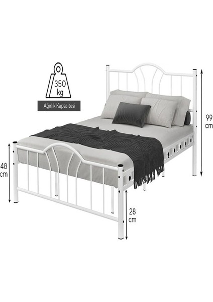 Argimo Pero Sultan Çift Kişilik Başlıklı Ferforje Metal Beyaz Karyola (Cibinliksiz)