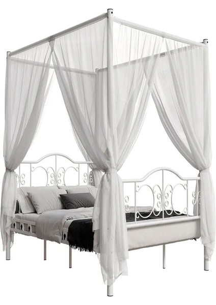 Argimo Pero Sultan Çift Kişilik Başlıklı Ferforje Metal Beyaz Karyola (Cibinliksiz)