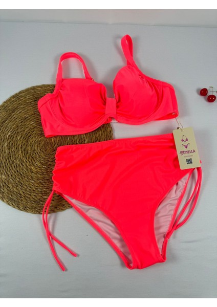 Fosforlu Pembe Büyük Beden Kadın Şık Bikini Takımı