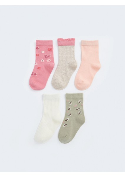 Lcw Baby Pembe Baskılı Kız Bebek Soket Çorap 5'li