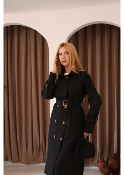 Kadın Uzun Kemerli Trençkot - Bej & Siyah Renk Seçenekli Şık Dış Giyim fiyatları