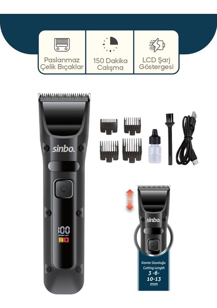 USB Şarjlı - LCD Göstergeli Saç - Sakal Kesme Traş Makinesi SHC-1911