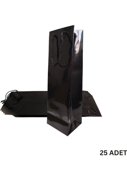 Şişe Taşıma Çantası, Şişelik, Hediye, Alışveriş, Parti Için Karton Çanta, Siyah, 25 ADET,38X12X10 cm