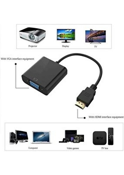 HDMI'den VGA'ya Kablo Siyah Tablet, Projeksiyon ve Notebooklar için Yüksek Performans