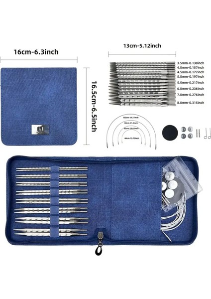 Mavi Çantalı Misinalı Şiş Seti, Örgü Kiti, 8 Çift Şiş Seti, Çantalı Şiş Seti indirimleri