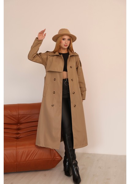 Kadın Uzun Kemerli Trençkot - Bej & Siyah Renk Seçenekli Şık Dış Giyim fırsatları