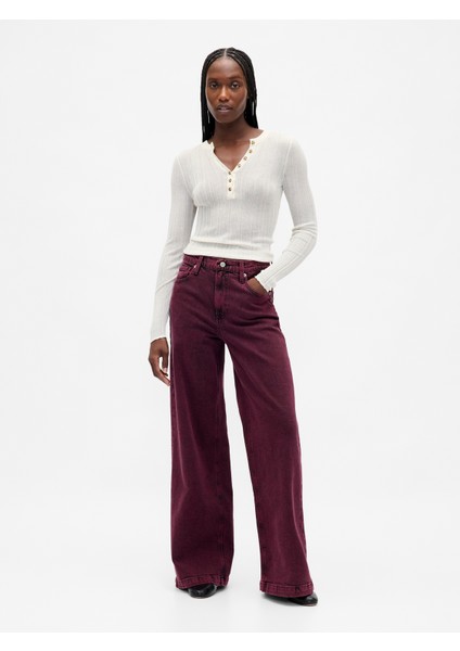 Kadın Koyu Pembe High Rise Stride Wide-Leg Jean Pantolon