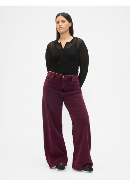 Kadın Koyu Pembe High Rise Stride Wide-Leg Jean Pantolon fırsatları