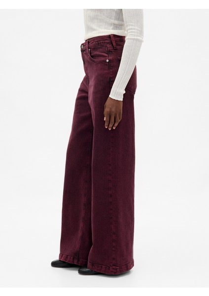 Kadın Koyu Pembe High Rise Stride Wide-Leg Jean Pantolon