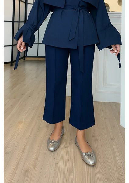 Önden Dikişli Scuba Pantolon Beyaz