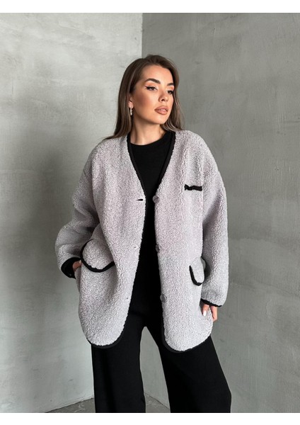 Gri Oakland Şerit Detaylı Bürümcük Ceket