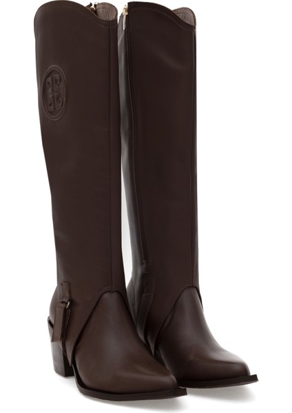 Kadın Kahverengi Çizme Dolgu Topuklu Deri Malzemeden Şık Tasarım fiyatları