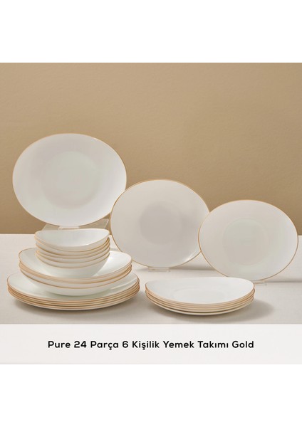 Pure 24 Parça Opal Cam Yemek Takımı, 6 Kişilik – Altın Renkli, Zarif ve Modern Tasarım modelleri