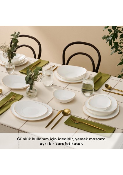 Pure 24 Parça Opal Cam Yemek Takımı, 6 Kişilik – Altın Renkli, Zarif ve Modern Tasarım