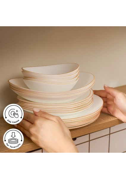 Pure 24 Parça Opal Cam Yemek Takımı, 6 Kişilik – Altın Renkli, Zarif ve Modern Tasarım