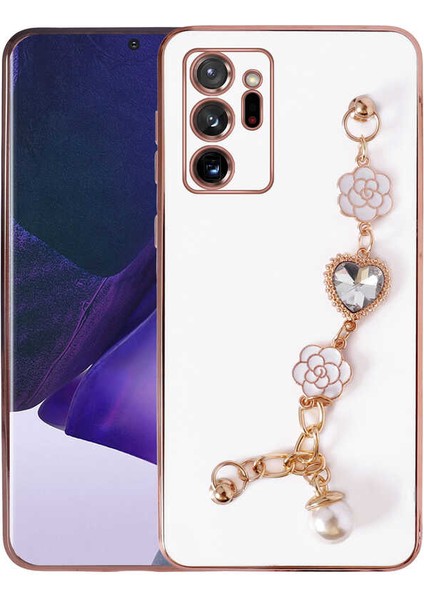 Galaxy Note 20 Ultra Kılıf El Tutamaçlı Kamera Korumalı Ata Taka Silikon Kapak-Beyaz