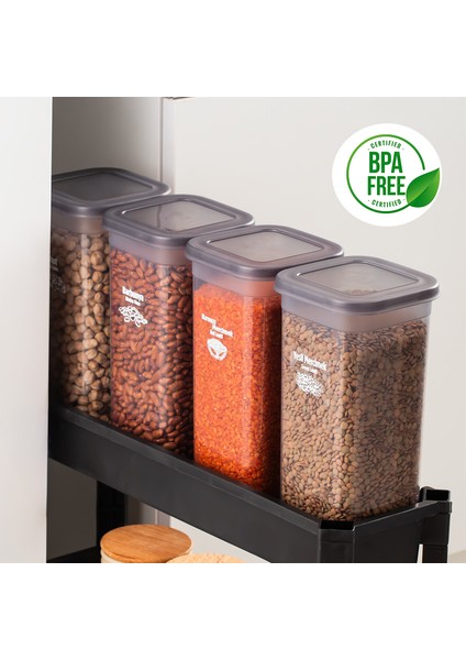 432 gr 6lı Etiketli Kare Un Erzak Bakliyat Saklama Kabı Takımı Seti 1.90 Lt - Gri fiyatları