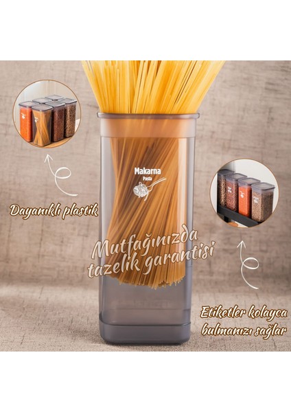 432 gr 6lı Etiketli Kare Un Erzak Bakliyat Saklama Kabı Takımı Seti 1.90 Lt - Gri modelleri