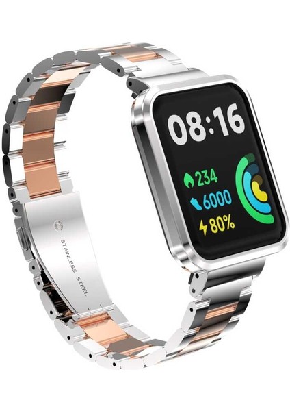 Xiaomi Redmi Watch 2 Lite Uyumlu Krd-60 Metal Kordon Ata - Gümüş-Rosegold