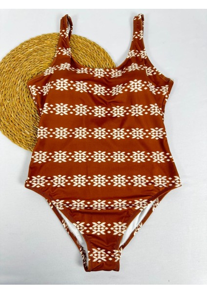 Kadın Likralı Etnik Desenli Mayo