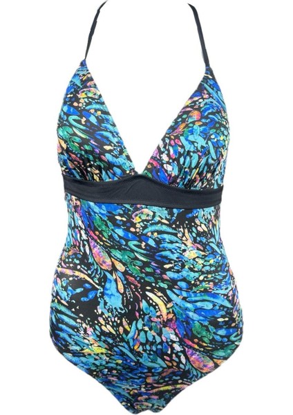 Siyah Batik Desenli Arkadab Bğcıklı Şık Kadın Mayo