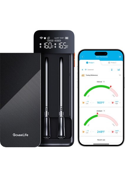 Kablosuz Et Termometresi 2 Problu, Sınırsız Wifi Menzili, IP68 Su Geçirmez, Gerçek Zamanlı Izleme, Izgara, Fırın ve Tütsüleme Uyumlu - B5192011