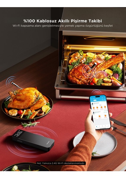 Kablosuz Et Termometresi 2 Problu, Sınırsız Wifi Menzili, IP68 Su Geçirmez, Gerçek Zamanlı Izleme, Izgara, Fırın ve Tütsüleme Uyumlu - B5192011 modelleri