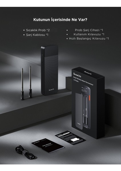 Kablosuz Et Termometresi 2 Problu, Sınırsız Wifi Menzili, IP68 Su Geçirmez, Gerçek Zamanlı Izleme, Izgara, Fırın ve Tütsüleme Uyumlu - B5192011